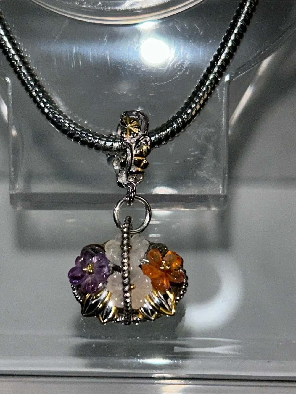 NWOT Gems En Vogue Palladium 18k Multi Genuine Gemstone Euro Style Floral Charm
